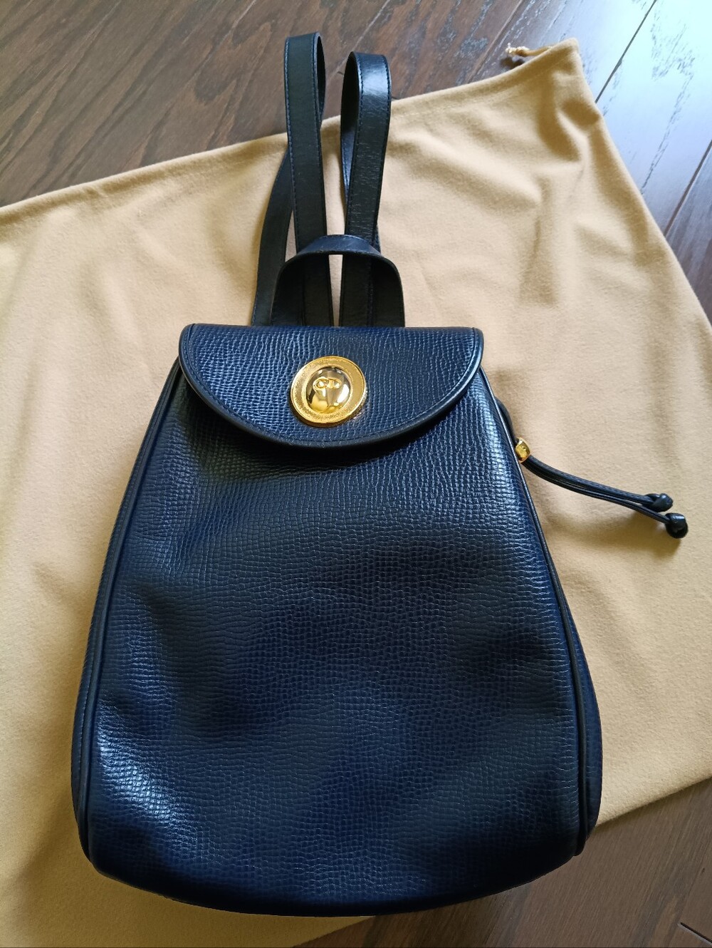 Dior Black Leather Handbag with Gold Logo Plaque